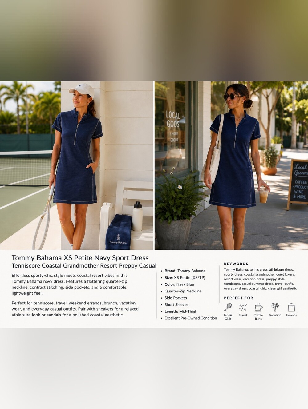 Tommy Bahama XS Petite Navy Sporty Chic Dress Tenniscore Coastal Resort Preppy